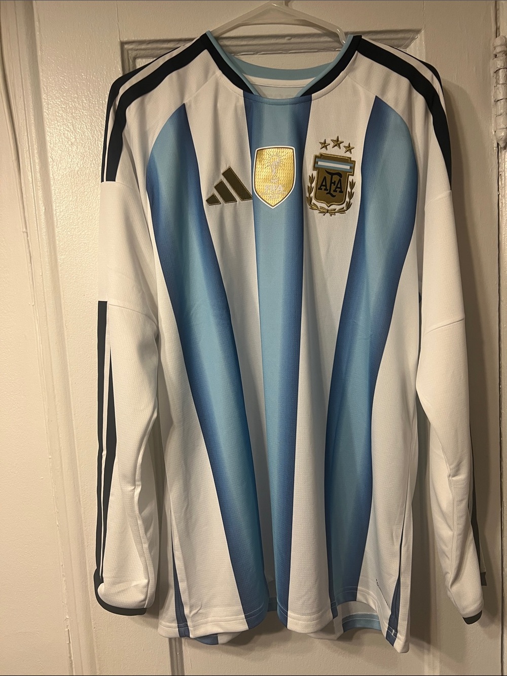 adidas Argentina Mens Long-Sleeve Soccer Jersey XL White Light Blue long sleeve